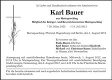 Traueranzeige Karl Bauer
