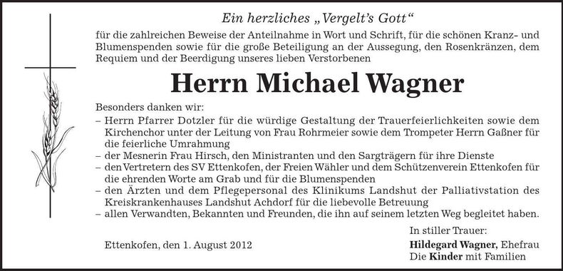 Traueranzeige Michael Wagner