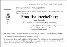 Traueranzeige Ilse Meckelburg