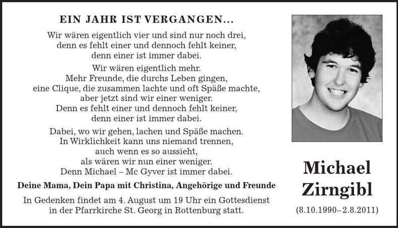 Traueranzeige Michael Zirngibl