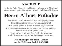 Traueranzeige Albert Fußeder