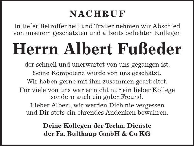 Traueranzeige Albert Fußeder