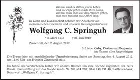 Traueranzeige Wolfgang C. Springub
