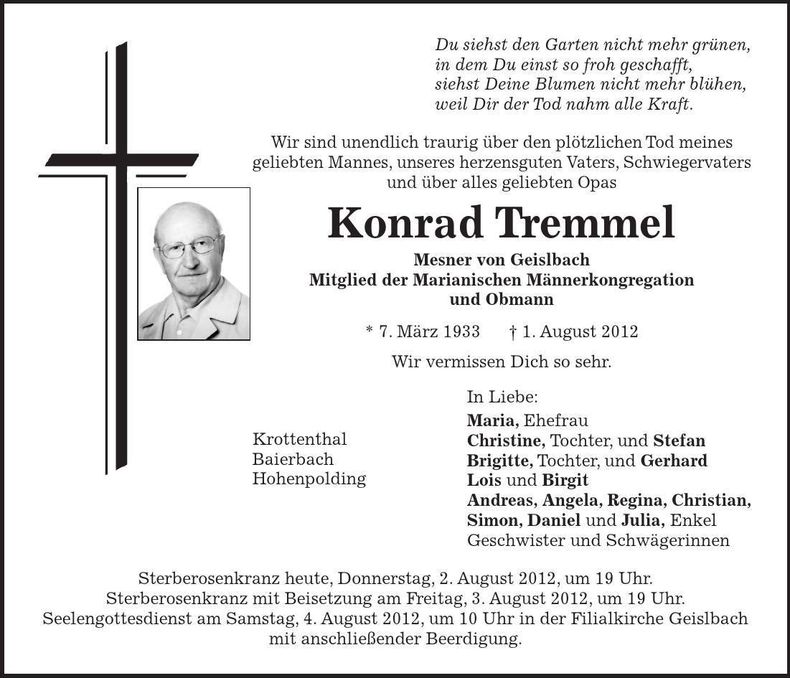 Traueranzeige Konrad Tremmel