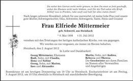 Traueranzeige Elfriede Mittermeier