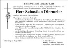 Traueranzeige Sebastian Diermeier