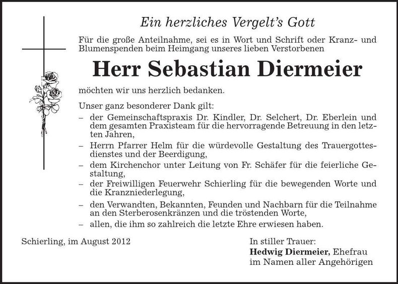 Traueranzeige Sebastian Diermeier
