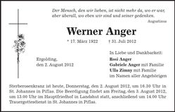 Traueranzeige Werner Anger