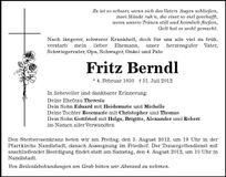 Traueranzeige Fritz Berndl