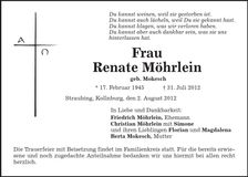 Traueranzeige Renate Möhrlein