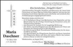 Traueranzeige Maria Daschner