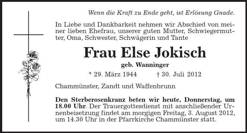 Traueranzeige Else Jokisch