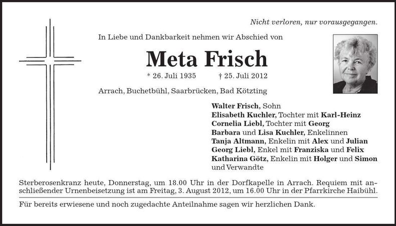 Traueranzeige Meta Frisch