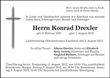 Traueranzeige Konrad Drexler