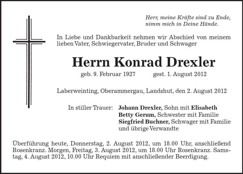 Traueranzeige Konrad Drexler