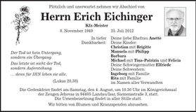 Traueranzeige Erich Eichinger