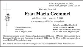 Traueranzeige Maria Czemmel