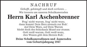 Traueranzeige Karl Aschenbrenner