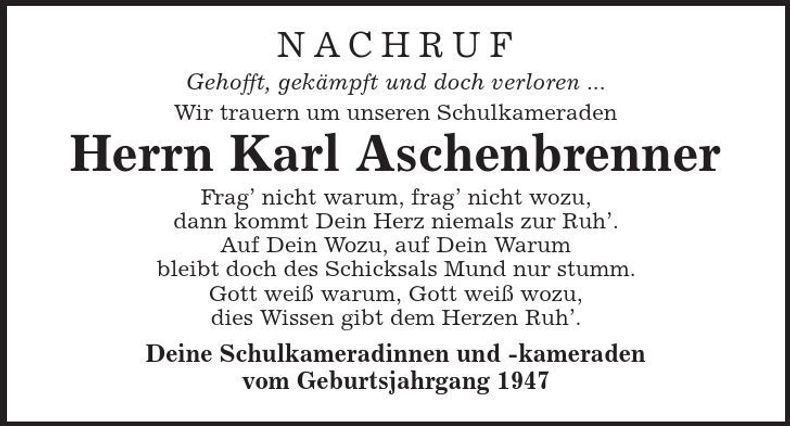Traueranzeige Karl Aschenbrenner