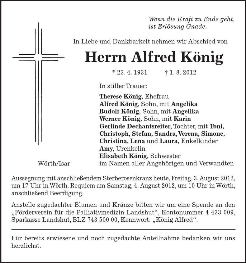 Traueranzeige Alfred König