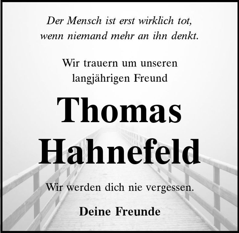 Traueranzeige Thomas Hahnefeld