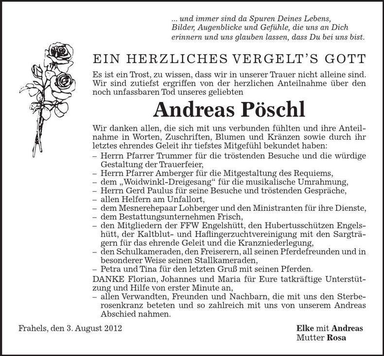 Traueranzeige Andreas Pöschl