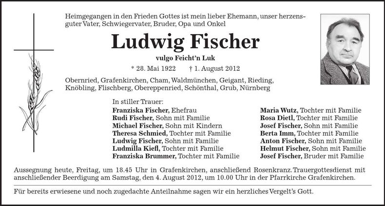 Traueranzeige Ludwig Fischer