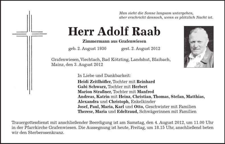 Traueranzeige Adolf Raab