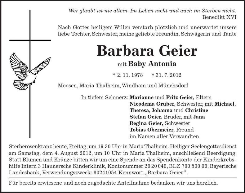Traueranzeige Barbara Geier