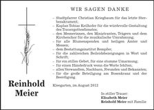 Traueranzeige Reinhold Meier