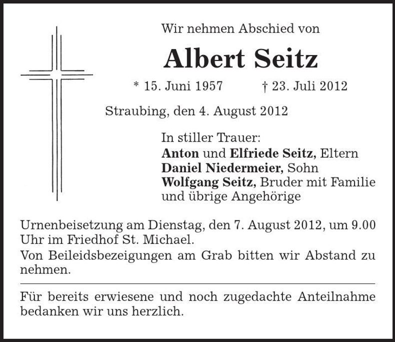 Traueranzeige Albert Seitz