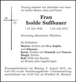 Traueranzeige Isolde Sußbauer