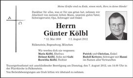 Traueranzeige Günter Kölbl
