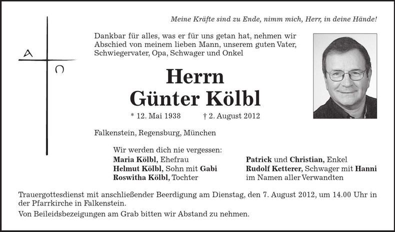 Traueranzeige Günter Kölbl