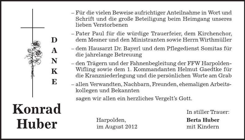 Traueranzeige Konrad Huber