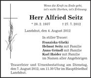 Traueranzeige Alfried Seitz