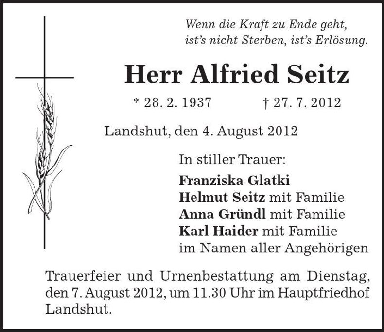 Traueranzeige Alfried Seitz