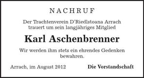 Traueranzeige Karl Aschenbrenner