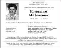 Traueranzeige Rosemarie Mittermeier