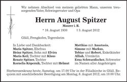 Traueranzeige August Spitzer