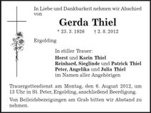 Traueranzeige Gerda Thiel