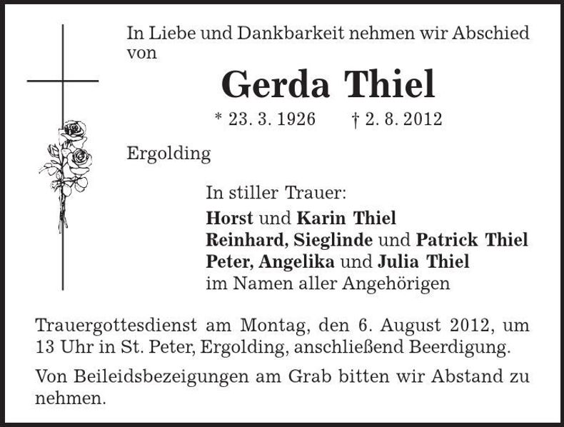 Traueranzeige Gerda Thiel