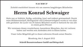 Traueranzeige Konrad Schwaiger