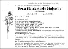 Traueranzeige Heidemarie Majunke
