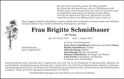 Traueranzeige Brigitte Schmidbauer
