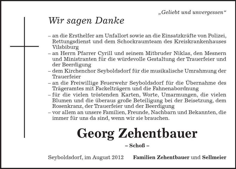 Traueranzeige Georg Zehentbauer