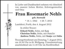 Traueranzeige Rosemarie Nehls