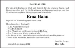 Traueranzeige Erna Hahn