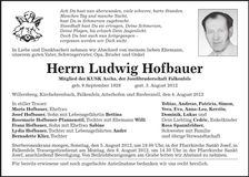 Traueranzeige Ludwig Hofbauer