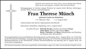 Traueranzeige Therese Münch